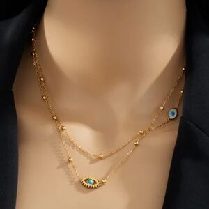 New 304 Stainless Steel Double chain Gold Evil Eye Necklace with Gold Heart